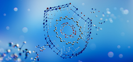 Blue molecules creating a shield