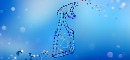 Blue molecules creating a spray bottle